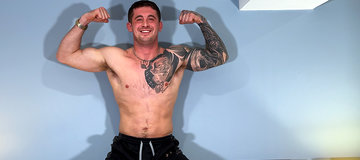 Young Straight Gym Lad Shows off his Muscles & his Huge Uncut Cock gets Wanked by another Man!